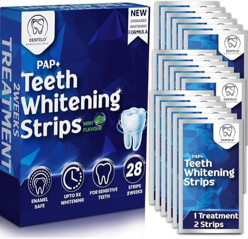DENTELO Adavance Pap Lot de 28 bandes de blanchiment des dents professionnelles non sensibles, sans danger pour l'émail, antidérapantes, formulées par les dentistes