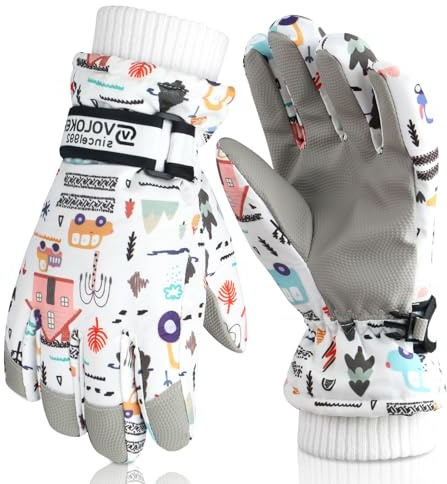 CLOPAE Guantes de invierno para niños, impermeables, cálidos, guantes de esquí térmicos, guantes de nieve de dibujos animados para niños, guantes de ciclismo al aire libre para niños y niñas (6-8