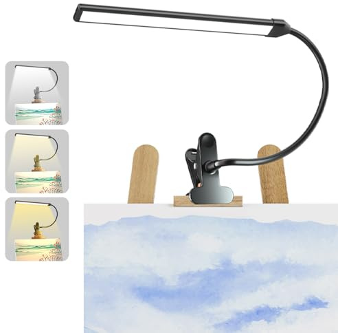 Lamptobe Lampe de Bureau à Pince LED pour Artistes, 3 Modes Couleur, 10 Niveaux Luminosité, 300lm Lumière de Lecture pour Peinture et Dessin avec Bras Flexible, Alimentation USB