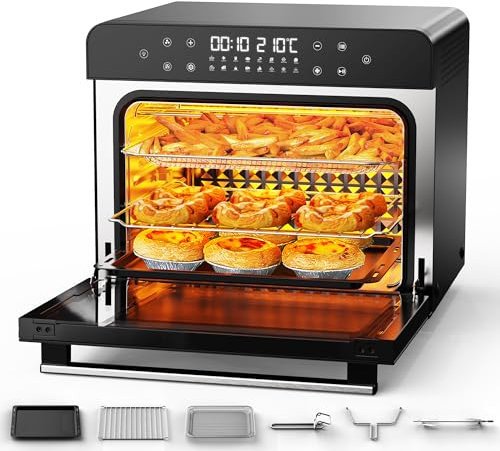 Heißluftfritteuse 36L Großer Heißluftbackofen XXL, Multifunktionale Konvektions Heißluft Ofen Backofensteuerung,100℃-230℃ Temp & 60 Mins Timer,7 Zubehör,Ölfrei kochen