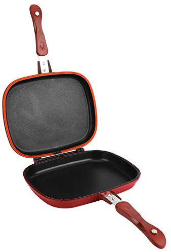 Poêle à Frire Double Face Carrée Rouge de 28 Cm, Poêle de Cuisine Multifonctionnelle, Adaptée au Gaz, à l'électricité et à la Céramique avec une Bonne conductivité Thermique