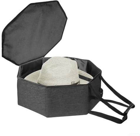 Zilimontt Caja plegable de viaje y almacenamiento con tapa para sombreros de vaquero, 43 x 43 x 18 cm, funda plegable gris con asa y correa para el hombro para armario (gris-2)