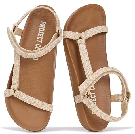 Project Cloud Sandals for Women 2026 - Strappy Adjustable Womens Sandals with Plush Insole - Lightweight & Non Slip Women Footwear - Everyday Wear Womens Slides (Brandy,NATRAFFIA,7)