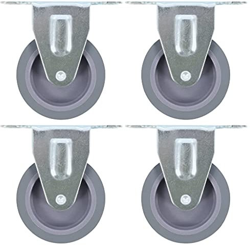 'vidaXL Set of 4 Fixed Casters - 75mm TPR Wheels for Workbench, Trolley, Coffee Table - Zinc-Coated Iron Frame - Floor Protecting, 45kg Load Capacity.