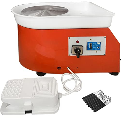 Mophorn Tour Poterie Électrique 280W Machine Poterie 25cm Roue Potier Céramique 0-300 TR/Min 220V Tour Potier Professionnel 8PCS Outils de Sculpture Argile Poterie CE Pédale