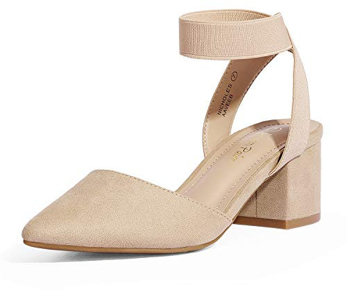 DREAM PAIRS Womens Low Mid Block Heels Mary Jane Ladies Ankle Strap Court Shoes Sandals,Size 7,Nude/Suede,NICHOLES