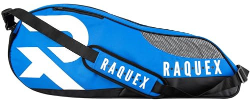Raquex Schlägertasche - Blau/Schwarz/Magenta - für Tennis-, Badminton- und Squashschläger. Tennistasche für bis zu 6 Schläger + Zubehör + Sportschuhe