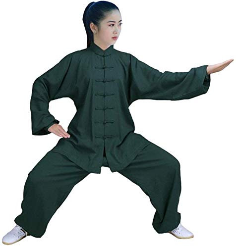 FLY FLU Tai Chi Kleidung Damen，Herren Qi Gong Kampfkunst Flügel Chun Shaolin Kung Fu Taekwondo Trainingskleidung Bekleidung Kleidung - Für Senioren Anfänger Männer Frauen,Green-L