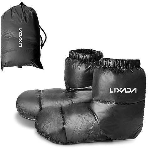 Lixada Ultralight Winter Duck Down Booties Warm Socks Slippers Warm Soft Cozy Water-Resistant for Camping Sleeping Bag Men Women Winter Duck Down Booties Slipper Boots