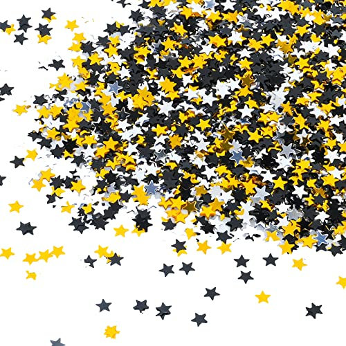 30g Metallic Star Confetti - Black and Gold 6mm Glitter Foil Sprinkles for Birthday, Wedding, Halloween, Christmas Party Decoration