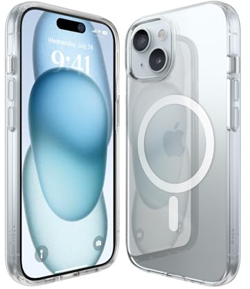 elago Magnetic Hybrid Clear Case Compatible with iPhone 15 Case, Compatible with MagSafe, PC + TPU Hybrid Technology, US Military Grade Drop Protection, Reduced Yellowing (White)
