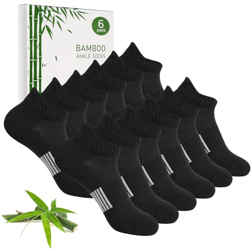Blu Ninfee Bamboo Trainer Socks Womens 3-5, Ladies Ankle Running Socks Breathable Short Sports Socks, Gifts for Women Girls Summer, 6Pairs, Black