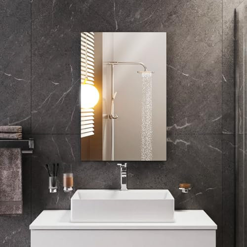 Sqinor Spiegel 40x60 cm Rahmenlos Rechteckig Wandspiegel, Modern Badspiegel Badezimmerspiegel ohne Rahmen, HD Spiegelglas Bathroom Mirror Wall, Dekorative Spiegel für Bad Badezimmer Flur Gäste WC Wand