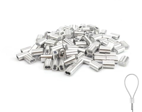 0XBIT Clips Virolas de Aluminio, 120 Piezas 3mm Virolas de Aluminio, Manguito de Bucle de Aluminio, Adecuado para Cables de Acero Cables Metálicos Tendederos