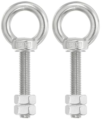 PATIKIL Lifting Shoulder Eye Bolts, 2 Pack M12x60 Screw Bolt 304 Stainless Steel Eye Bolts Threaded Screw Eyebolt Shoulder Ring with Double Nuts Fixed for Lifting Hanging
