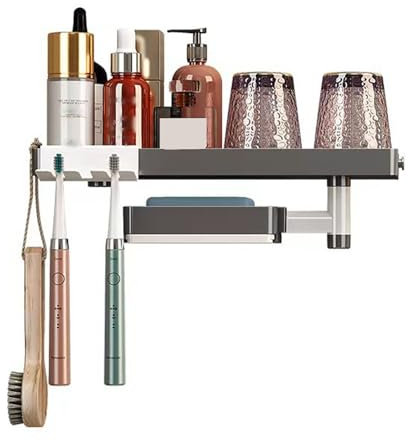 Estante colgante para baño XUTONG, 1 estantería moderna sin taladrar con 1 estante, soporte para champú de ducha, caja de jabón giratoria y soporte cepillo dientes