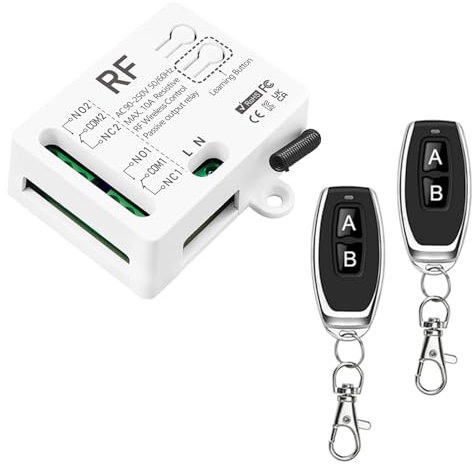 Tedeligo 433mhz Commutateur De Telécommande Sans Fil, 2 Canaux AC 220V 230V 240V 10A Relais Récepteur Avec 2 Émetteur Pour Porte De Garage Volet Roulant Lumières Pompes