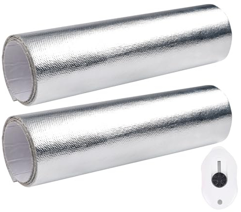 Hitzeschutz Aluminium Kleberücken Aluminium Glasfaserblatt Praktische Hitzeschild Aluminisierte Hitzeschutzmatte Hitzeschutzfolie Selbstklebend für Schlauch Rohrisolierung (1000℃-2 Stück-0.5m*1m*1mm)