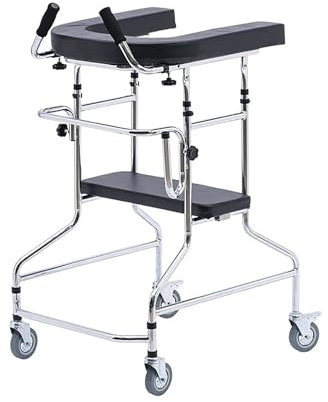 Aufrechter Gehwagen, hochbelastbarer, zusammenklappbarer Rollator mit U-förmigem Tablett und Rädern, Armlehnen, Standard-Gehhilfe, höhenverstellbare, rollende Gehhilfe for Senioren,Schwarz