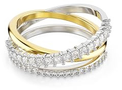 Swarovski Anillo Hyperbola, Diseño Torcido, Tres Bandas, Zirconia, Tallas Mixtas, Combinación de Acabados Metálicos, Acabo Tono Oro y Tono Plateado, Colección Hyperbola, Blanco