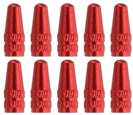 sourcing map 10pcs Bike Valve Caps Anodized Aluminum Road Bicycle Air Tire Valve Caps Dust Caps for MTB Road Racing Bicycle, Red