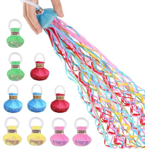 10 Stück Wurf Luftschlangen Bombe Luftschlangen Hand Werfen Streamer Party Konfetti Luftschlangen Kanone Neujahr Handwerfende Bänder für Geburtstag Hochzeiten Weihnachten Karneval Abschlussfeier