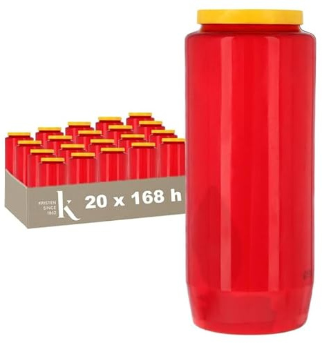 KRISTEN Gedenkkerze – 168 Brennstunden – Rot – Set mit 20 Stück – Vorteilspack – Gebetskerze, Kirchenkerze, Andachtskerze, Ewiglicht