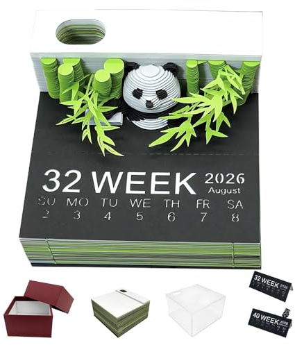 PLLYPE 3D-kalender 2026 2026 3D-kalender, Panda-bordskalender för skrivbordspynt, födelsedag, julklapp, 9 x 9 x 5 cm, 150 ark