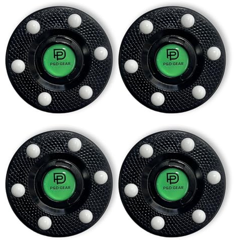 P&D Gear Inline Hockey Pucks– Official Inline Regulation Size & Weight – 4oz 6 Glide Dots for Fast Smooth Play – DEK, Roller, and Indoor Hockey Training Pucks (4, Black)