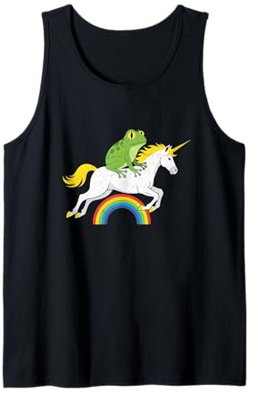 Divertido diseño de Rana Montando Unicornio arcoíris Camiseta sin Mangas