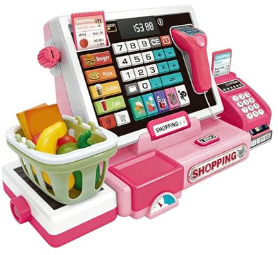 Set Gioco Registratore Di Cassa,Giocattolo Educativo Di Imitazione - Registratori Di Cassa Giocattolo Con Scanner - per Ragazze e Ragazzi 4-6 Anni Giochi Matematici Compleanno