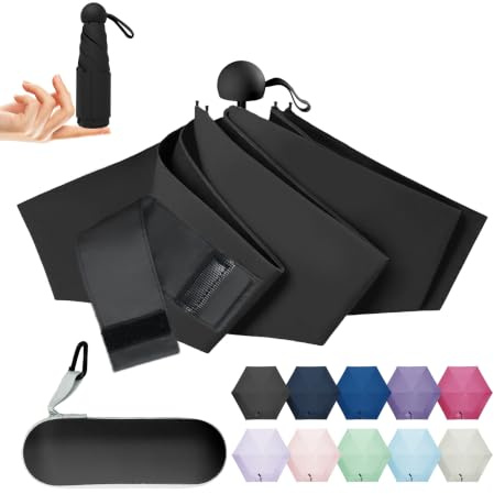 LILAC Mini Umbrella with Capsule Case, Small Compact Parasol for Handbag, UPF 100 UV Protection Pocket Folding Umbrella for Women Men, Lightweight Rain Gear