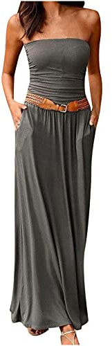 Nuevo 2021 Vestido Largo sin Manga para Mujer, a un Hombro, Color sólido, Vestido Suelto Elegante y Casual, Vestido Cómodo de Noche, Moda para Fiesta, para Playa