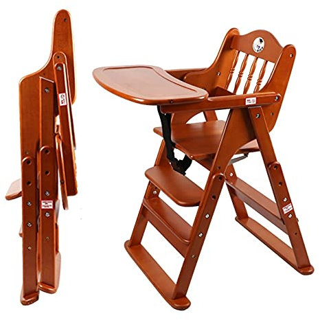 Klappbar Hochstuhl Baby,3 In 1 Holz Treppenhochstuhl,mitwachsender Hochstuhl,mit Liegefunktion - Inkl.Aufsatz Für Neugeborene & Sitzpolster,4 Stufen Einstellbare Höhe,Traggewicht: 150 Kg (mit Rädern)