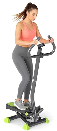 HOMCOM Stepper con Manubrio e Monitor LCD, Stepper Fitness Casa con Resistenza Regolabile e Pedali Antiscivolo, Allenamento Fitness per Palestra Casa Gym, Grigio e Verde