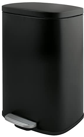 Spirella Treteimer 30 Liter Edelstahl, Modell Akira, Elegante und moderne matte Ausführung, Langsames und geräuschloses Schließen, Anti-Fingerabdruck-Beschichtung, Mattschwarz
