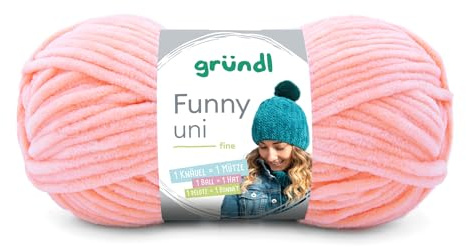 Gründl Wolle Funny uni - dicke weiche Chenille Wolle zum Häkeln - Häkelwolle - Strickwolle - Kuschelig und hautfreundlich - 100% Polyester - 1 Knäuel 100 g / 120 m - Nadelstärke 5-6 - Aprikose
