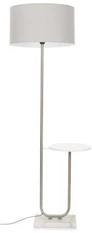 MiniSun | Large Brushed Chrome Curved Stem Marble Standing Light with Grey Shade | Table Lamps, Home Décor & Improvement Essential