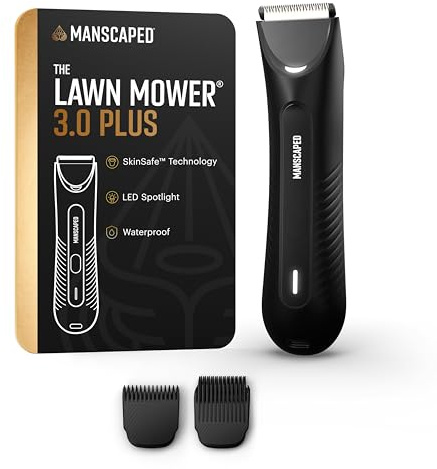 MANSCAPED® The Lawn Mower® 3.0 Plus Groin & Body Hair Trimmer – Updated SkinSafe® Trimmer Blade, Waterproof Wet/Dry Groomer, USB-C Rechargeable, Men’s Wireless Ball Shaver, Tuxedo Black