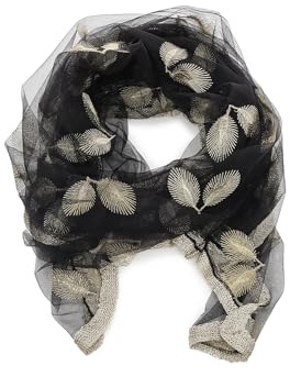 QUEEN HELENA Foulard Leggero Velato Sciarpa Trasparente con Fantasia Scialle Elegante Donna SC030 (Nero)