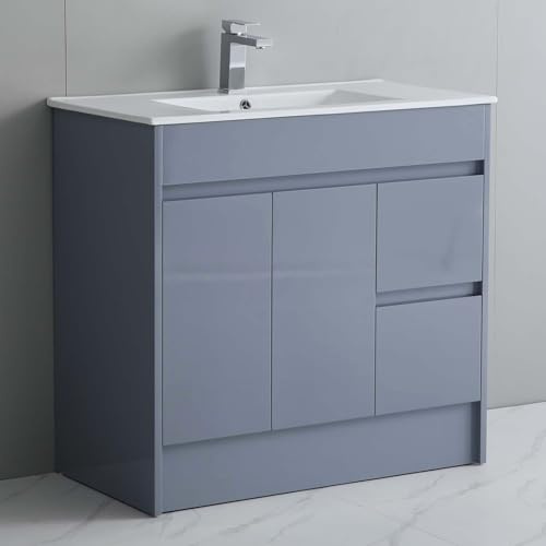 Robanmoa 900mm Bathroom Vanity Unit With Basin Freestanding Bathroom Storage Cabinet Unit Overflow Ceramic Sink Wash Basin Floor Standing Cabinet Vanity Units Waterproof Cupboard Furniture