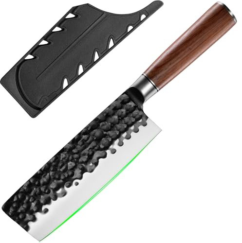 FULLHI Couteau de chef, couteau de boucher forgé, couteau de chef en acier à haute teneur en carbone pour couper la viande et les légumes, adapté à la cuisine domestique (16,6cm Nakiri)