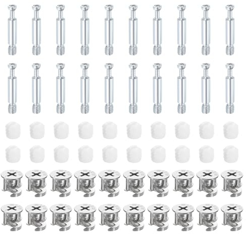uxcell 20Set 15x14mm Furniture Cam Lock Fitting with 5.8x35mm Dowel Fasteners, 3-in-1 Metal Furniture Board Connecting Screws Bolts Assortment Kit for Cabinets Chairs Drawer
