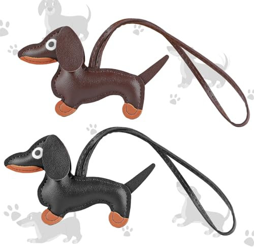 DSLSQD 2 Stk Schlüsselanhänger für Dackel Liebhaber - Süße Welpe Hundetasche Anhänger, Leder Glücksbringer für Frauen und Männer
