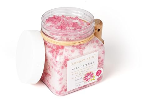 Sunday Rain Uplifting and Hydrating Pink Grapefruit and Sea Salt Bath Crystals Salts, with Ceramides, Pink, 500g