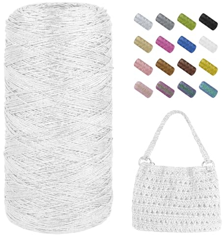 Uiopa Hilo Crochet 1mm x 480m Hilo Metálico para Tejer a Crochet, Hilos Brillante para Ganchillo Bolso, Cestas, Decoración, Manualidades (Marfil)