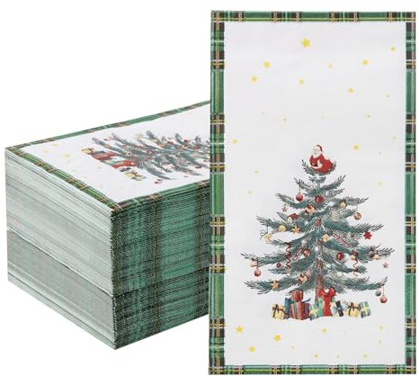Tamone 100PCS 3-Ply Green Christmas Napkins - Christmas Tree Napkins Disposable - Premium Quality Green Dinner Napkins Soft and Absorbent