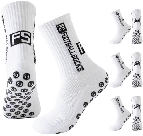 FANSEZQ 3 Paia Di Calzini Da Calcio, Non-Slip Soccer Socks for Men & Women Da Uomo/Donna, Con Tecnologia Antiscivolo（39-46） (Bianco)