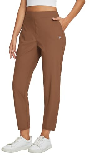 baleaf Womens Travel Pants Petite Stretch with Zipper Pockets Golf Ankle Dress Work Business Casual Slacks Brown M