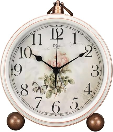 Plmmperation Classic Vintage Clock - Elegant and Decorative Analog Silent Non-Ticking Table Clock，Battery Operated & Quartz Movement (Rose)